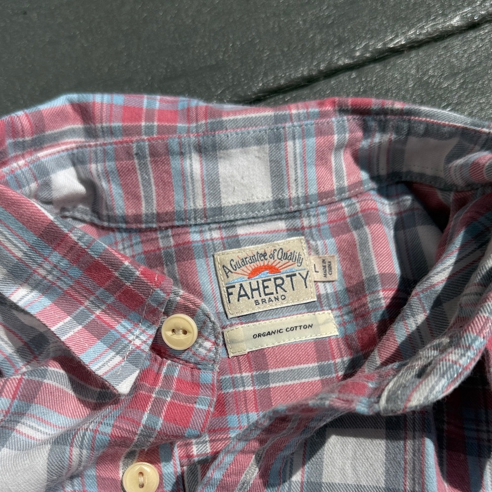 Faherty Men's White and Red with Blue stripe Plaid Shirt - Picture 7 of 12
